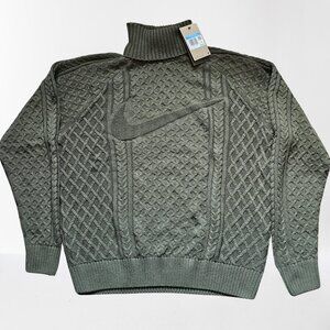 Nike Men’s Sz M Life Cable Knit Turtleneck Sweater Cargo Khaki FB7770 325